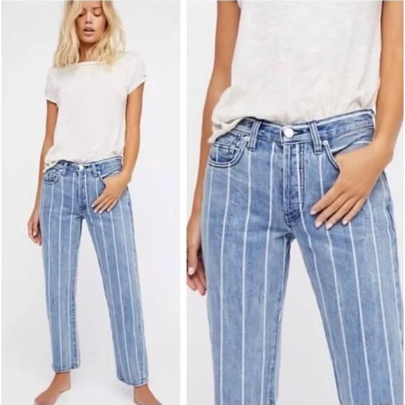 Free people Striped Straight Leg Jeans - Picture 1 of 4